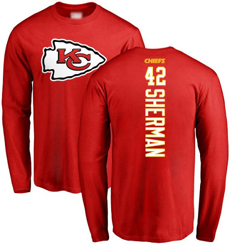 Men Kansas City Chiefs #42 Sherman Anthony Red Backer Long Sleeve NFL T Shirt->nfl t-shirts->Sports Accessory